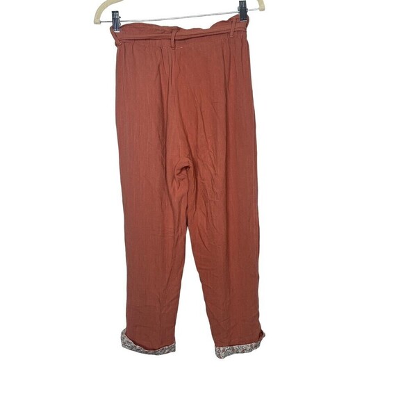 Promesa Womens Growing Wild Floral Cuff Belted Paperbag Pants Size Small Linen - Picture 4 of 10